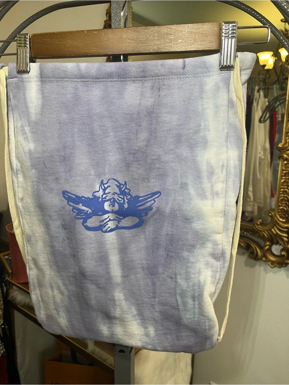 Revolve Boys Lie Tie Dye Angel Graphic Lavender White Drawstring Backpack NWT